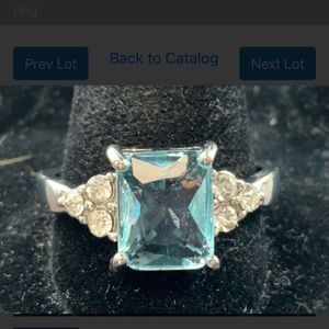 Light Blue Square Crystal Zircon Silver Plated Ring 11